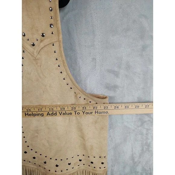 Rock and Roll Denim Studded Fringe Vest Tan Suede Look Women's XXL - Picture 5 of 10